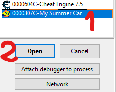 Selecting application in Cheat Engine